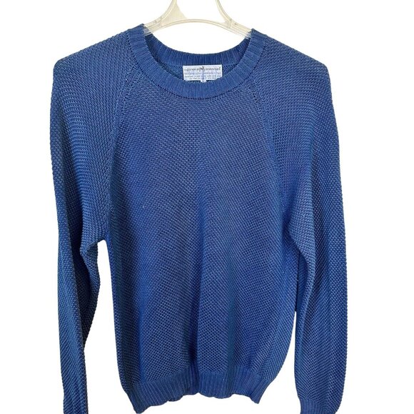 PERUVIAN CONNECTION Pima Cotton Teal Blue Crew Neck Pullover Sweater Large - Picture 1 of 9